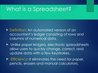Spreadsheet and MS Excel concepts and skills | PPTX
