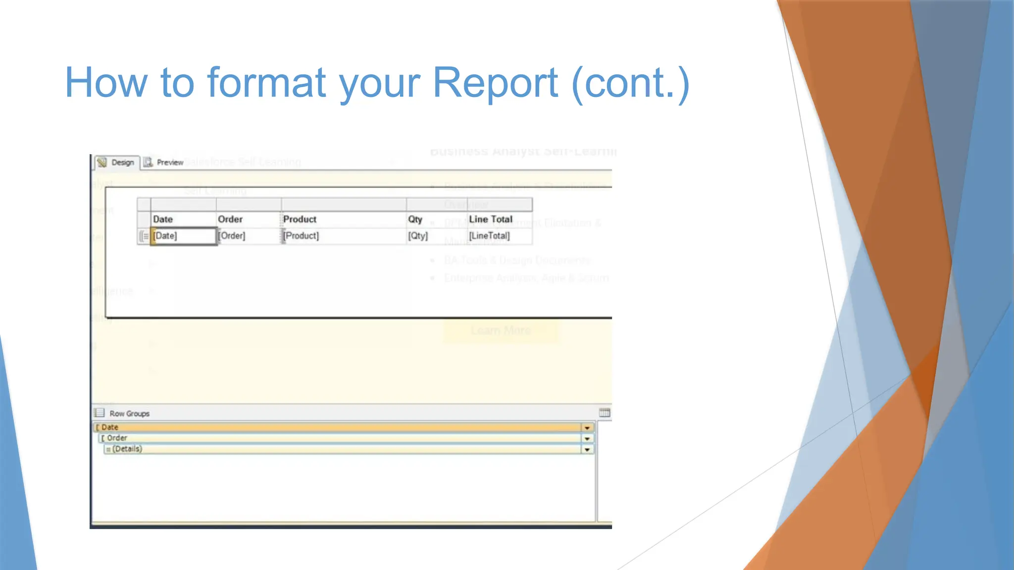 How to format your Report (cont.)
 