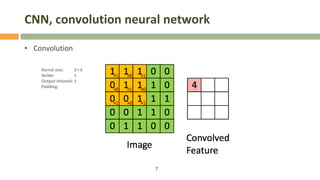 CNN, convolution neural network
• Convolution
7
Kernel size: 3×3
Stride: 1
Output channel: 1
Padding:
 