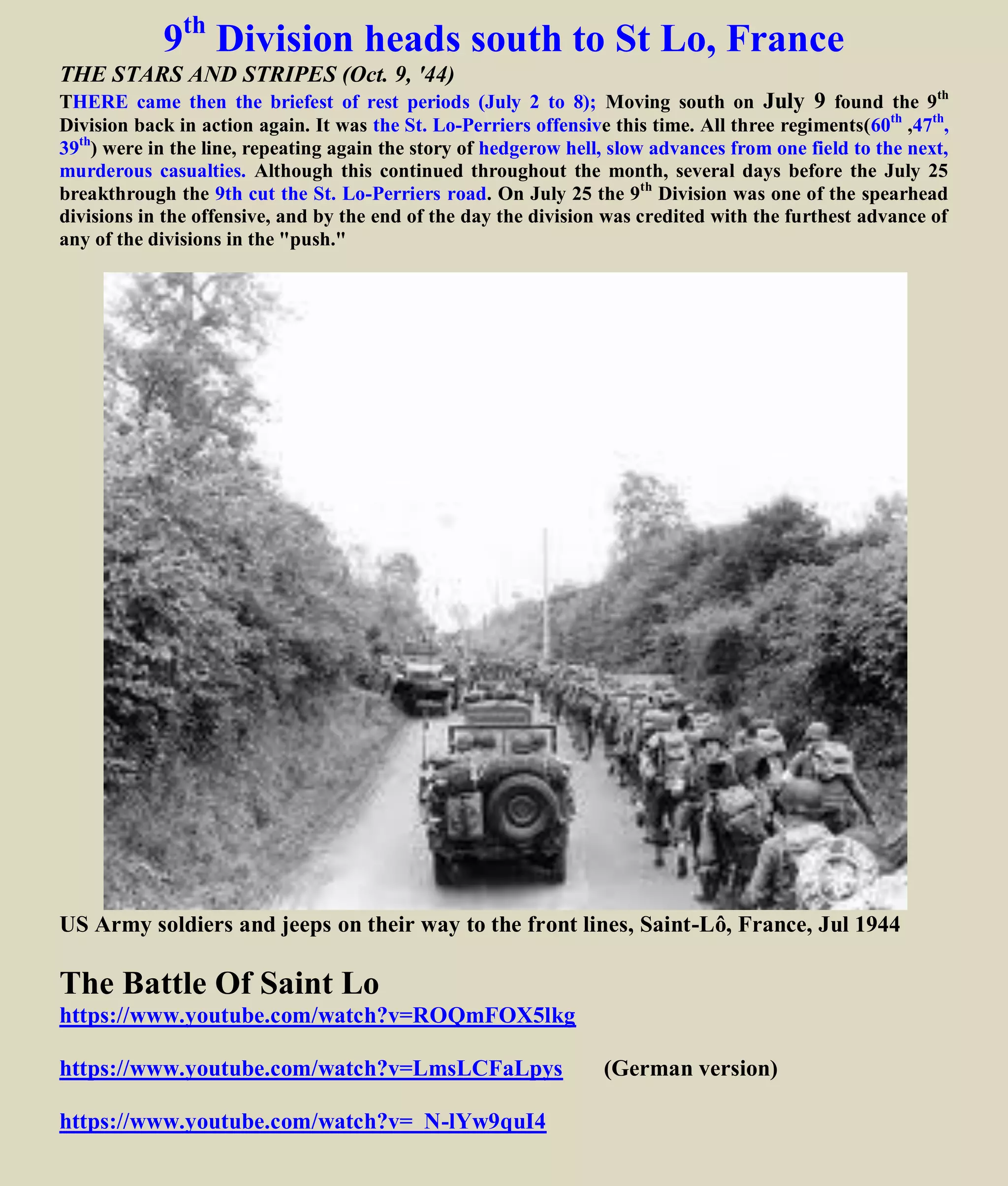 9th
Division on parade – Cherbourg, France 1944
 