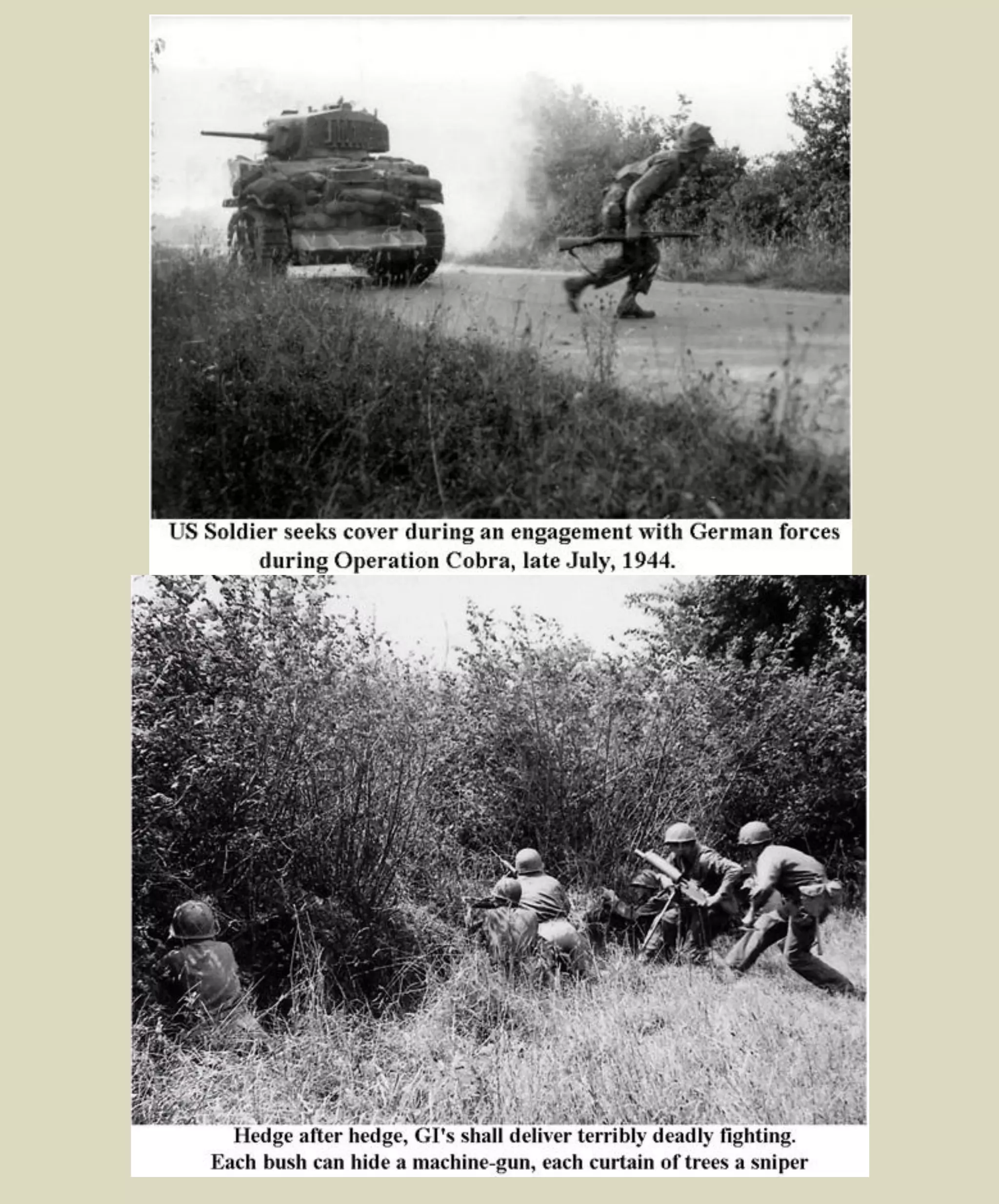 GERMANS VIEW
German Seventh Army's anxiety over its new problems east of the Vire have been noted already. In spite of
the losses around St-Lô, both in ground and personnel, Seventh Army was still mainly concerned over the
situation on the right wing of LXXXIV Corps, where it believed the American forces were making their chief
effort toward the Périers-St-Lô highway. But with Panzer Lehr's failure to restore the situation by
counterattack, the German command now had no other recourse than a grim and dogged defense.
In the area covering Périers (U. S. VII Corps/ 9th division zone), LXXXIV Corps' best units were fighting
hard to hold off a breakthrough, and were steadily losing ground. This sector was Seventh Army's chief
worry, even after the battle spread east of the Vire. The battered 17th SS Panzer Grenadier and the larger
part of 2d SS Panzer and Panzer Lehr were now involved here in defensive struggles. By 12 July the German
salient along the lower Taute had been wiped out, and the pressure from le Dézert (Arrivial of U.S. 9th
Division) was threatening to reach the flank of units holding the Seves-Taute corridor. Further loss of
ground was acknowledged in the next two days.
With regard to reserves the situation was as strained as ever. Two more regiments (13th and 14th) of the 5th Parachute
Division arrived in the battle zone during this period, and Seventh army had to resist calls from both LXXXIV and II
Parachute Corps for their immediate use. Seventh Army decided to put them west of the Vire, in position to reinforce
the Périers sector. As soon as possible, the 5th Parachute Division was to replace Panzer Lehr; Seventh Army, now as
before, was striving to build up a striking force of armored reserve. But within a day, one or two battalions of the 5th
Parachute Division had already been committed to help the sorely pressed 2d SS Panzer.
 