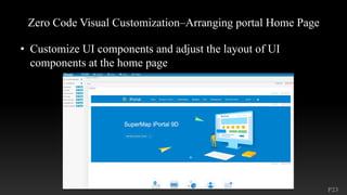P23
Zero Code Visual Customization–Arranging portal Home Page
• Customize UI components and adjust the layout of UI
components at the home page
 