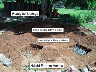 Hybrid Earthen Homes
Ready for footings
Hybrid Earthen Homes
Holes 80cm x 80cm x 25cm
steel 80cm x 80cm x 10mm
 