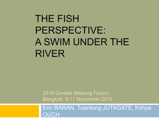 THE FISH
PERSPECTIVE:
A SWIM UNDER THE
RIVER
Eric BARAN, Tuantong JUTAGATE, Kithya
OUCH
2016 Greater Mekong Forum,
Bangkok, 9-11 November 2016
 