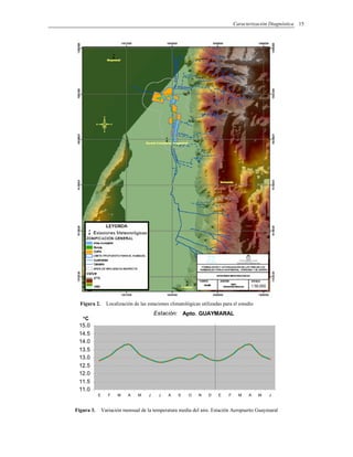 Caracterización Diagnóstica 15
Figura 2. Localización de las estaciones climatológicas utilizadas para el estudio
Estación: Apto. GUAYMARAL
11.0
11.5
12.0
12.5
13.0
13.5
14.0
14.5
15.0
E F M A M J J A S O N D E F M A M J
°C
Figura 3. Variación mensual de la temperatura media del aire. Estación Aeropuerto Guaymaral
 