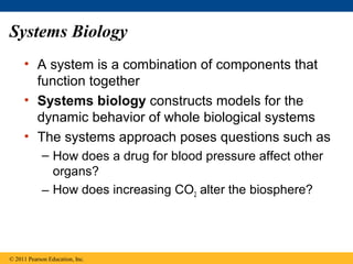 Systems Biology
• A system is a combination of components that
function together
• Systems biology constructs models for t...