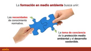 La busca unir:
Las necesidades
de conocimiento
normativo.
La toma de conciencia
de la protección medio
ambiental y el desarrollo
sostenible.
 