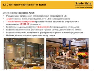 www.trade-help.com
25.01.16 12
1.6 Собственное производство Retail
Собственное производство Retail:
• Модернизация действу...