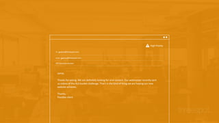 High Priority
TO jgperez@threespot.com
FROM jgperez@threespot.com
RFP Question Answer
Jamie,
Thanks for asking. We are deﬁnitely looking for viral content. Our webmaster recently sent
us videos of the ALS bucket challenge. That’s is the kind of thing we are hoping our new
website achieves.
Thanks,
Possible client
threespot.
 