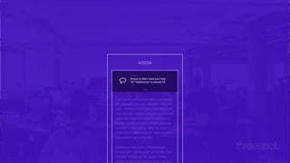 Cum sociis natoque penatibus et magnis
dis parturient montes, nascetur ridiculus
mus. Vestibulum id ligula porta felis euis-
mod semper. Integer posuere erat a ante
venenatis dapibus posuere velit aliquet.
Nullam id dolor id nibh ultricies vehicula
ut id elit. Lorem ipsum dolor sit amet,
consectetur adipiscing elit. Sed posuere
consectetur est at lobortis.
Aenean eu leo quam. Pellentesque
ornare sem lacinia quam venenatis ves-
tibulum. Aenean eu leo quam. Pellen-
tesque ornare sem lacinia quam venena-
People on Mars need your help
TXT ‘MattDamon’ to donate $5
1s ago
555-1212
threespot.
 