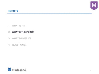 4
INDEX
1. WHAT IS IT?
2. WHAT’S THE POINT?
3. WHAT DRIVES IT?
4. QUESTIONS?
 
