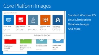 Standard Windows OS
Linux Distributions
Database Images
And More
 