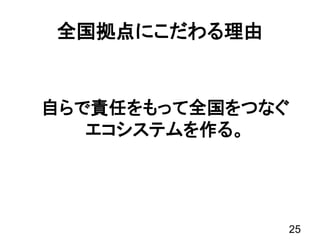 全国拠点にこだわる理由
25
自らで責任をもって全国をつなぐ
エコシステムを作る。
 
