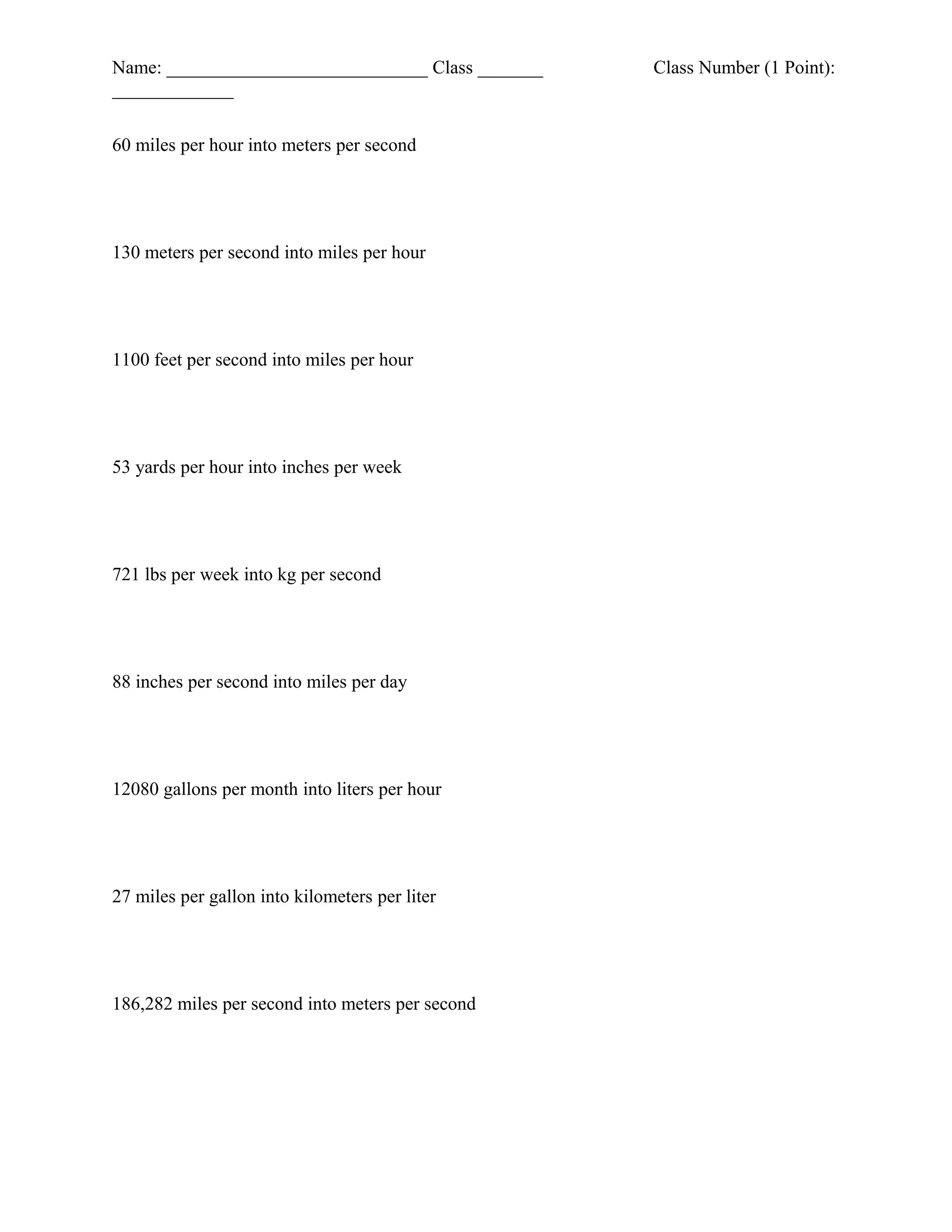 Unit Conversion Worksheet | DOC