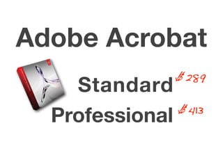 Standard
Professional
Adobe Acrobat
$289
$413
 