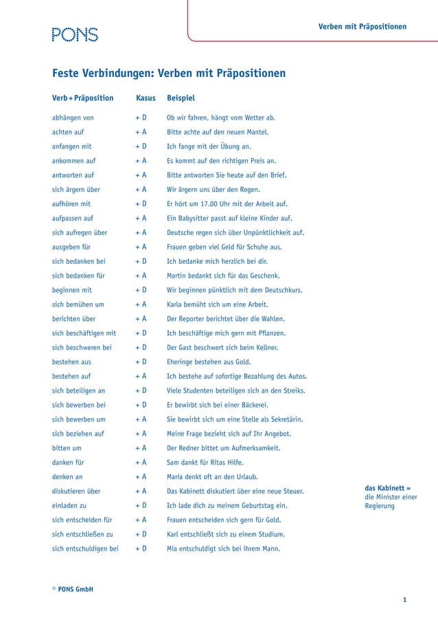Verben Im Akkusativ Und Dativ Verben mit_Präpositionen_Akkusativ und Dativ | PDF
