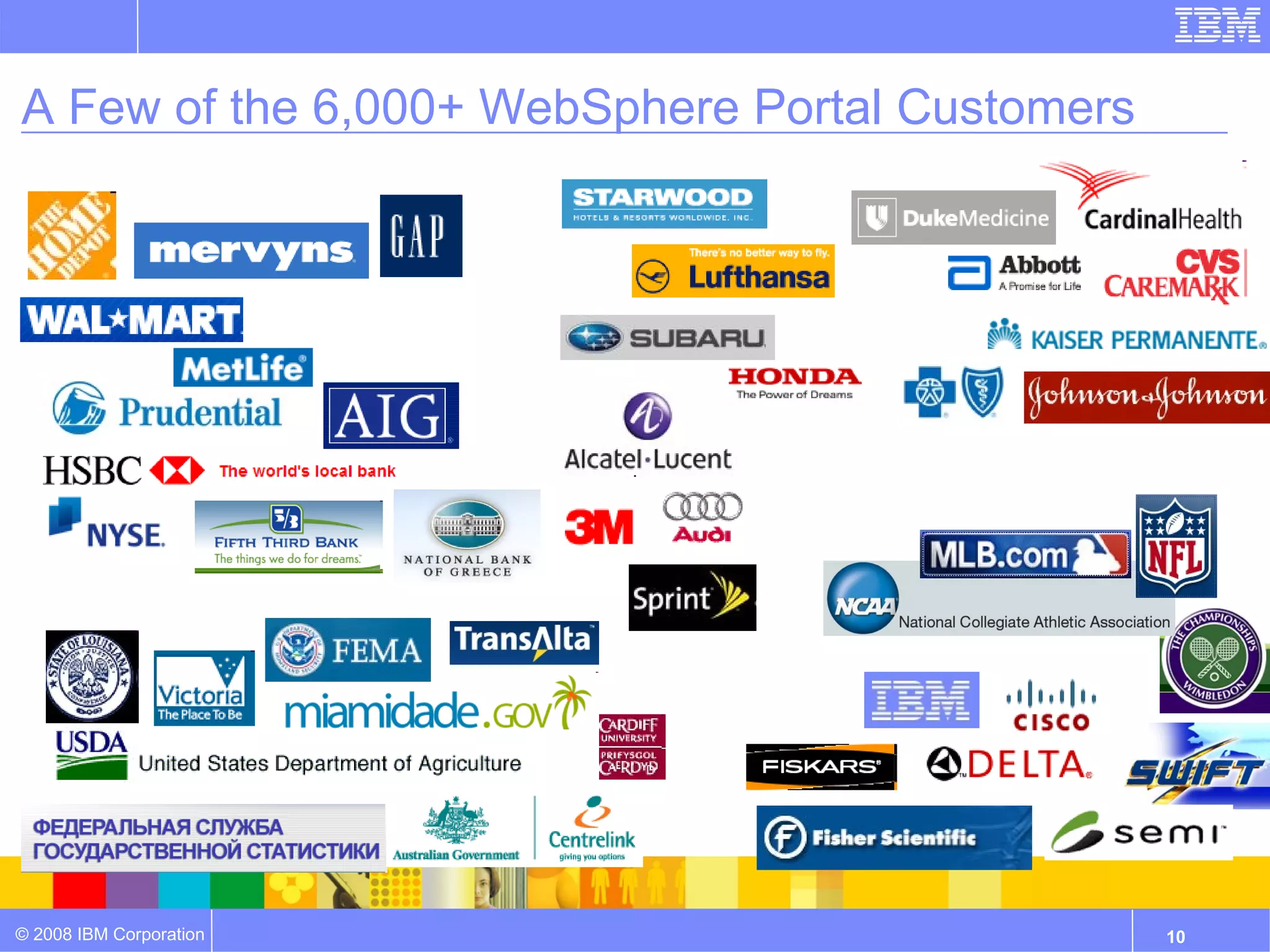 A Few of the 6,000+ WebSphere Portal Customers




© 2008 IBM Corporation                           10
 