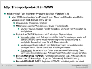 Advanced Software Engineering
Sommersemester 2016
8
http: Transportprotokoll im WWW
http: HyperText Transfer Protocol (akt...