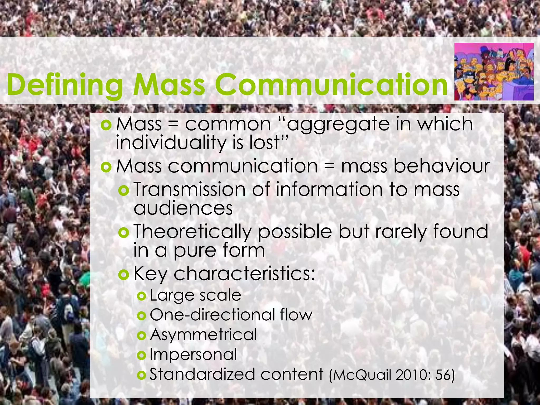 Why study the media?‘Experience’, ‘mediation’, and ‘technology’Therefore, in so far as the media are … central to this process of making distinctions and judgements; in so far as they do, precisely, mediate the dialectic between the classification that shapes experience and the experience which colours classification, then we must enquire into the consequences of such mediation. We must study the media (Silverstone 1999: 12).