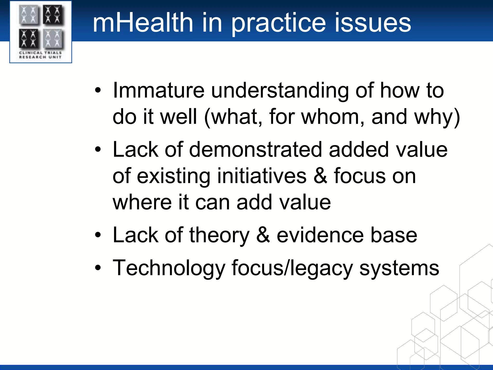Wireless environment issuesLarge number of wireless networksWorking across platforms & other proprietary complexitiesPotential costs to users