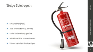 11
Ste
ff
en
Hankiewicz,
intranda
GmbH
09.11.2021
๏ Ein Sprecher (Host)


๏ Zwei Moderatoren (Co-Host)


๏ Keine Aufzeichnung geplant


๏ Mikrofone bi
tt
e stummschalten


๏ Pausen zwischen den Vorträgen
Einige Spielregeln
 