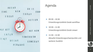 20
Steﬀen
Hankiewicz,
intranda
GmbH
22.09.2020
๏ 09:30 – 10:30
Entwicklungsrückblick Goobi workﬂow
๏ 10:30 – 11:30
Entwicklungsrückblick Goobi viewer
๏ 11:30 – 12:30
Aktuelle Entwicklungsschwerpunkte und
weiterer Ausblick
Agenda
 