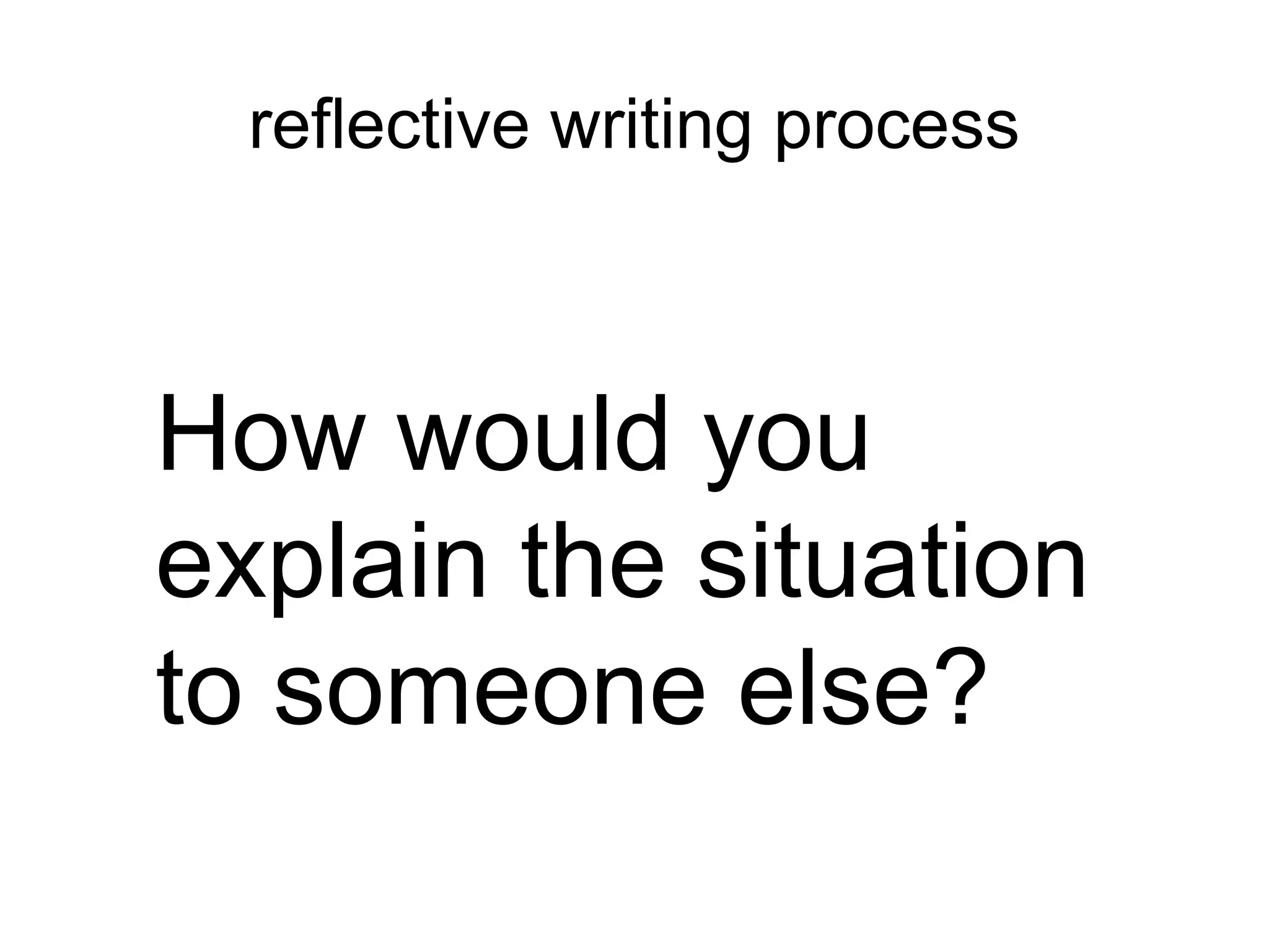 reflective writing process
How would you
explain the situation
to someone else?
 