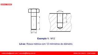 SENAI - MG
Exemplo 1: M12
Lê-se: Rosca métrica com 12 milímetros de diâmetro.
 