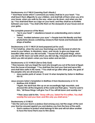 02-02-20, Deuteronomy 6;1-25, Loved, The Greatest Commandment | PDF