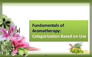 Categorisation based
on Use of
Aromatherapy
1
visit http://www.aroma.website for details
 