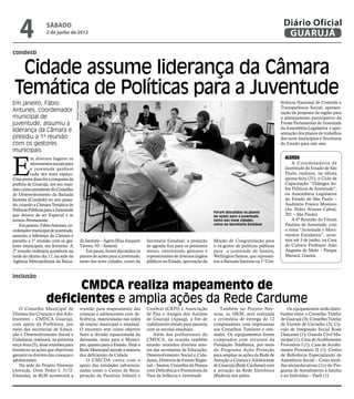 4              sábado
                   2 de junho de 2012
                                                                                                                                                                     Diário Oficial
                                                                                                                                                                      GUARUJÁ
condesb


  Cidade assume liderança da Câmara
 Temática de Políticas para a Juventude
Em janeiro, Fábio                                                                                                                                                   ferência Nacional de Controle e
                                      Richard Durante




                                                                                                                                                                    Transparência Social; apresen-
Antunes, coordenador                                                                                                                                                tação da proposta da região para
municipal de                                                                                                                                                        o planejamento participativo da
juventude, assumiu a                                                                                                                                                Frente Parlamentar de Juventude
                                                                                                                                                                    da Assembléia Legislativa e apre-
liderança da Câmara e                                                                                                                                               sentação dos planos de trabalhos
presidiu a 1ª reunião                                                                                                                                               dos nove municípios e Secretaria
com os gestores                                                                                                                                                     do Estado para este ano.
municipais



E
           m diversos lugares os                                                                                                                                      Agenda
           movimentos sociais para                                                                                                                                        A Coordenadoria de
           a juventude ganham                                                                                                                                         Juventude do Estado de São
           cada vez mais espaço.                                                                                                                                      Paulo, realizou, na última
Uma prova disso foi a conquista da                                                                                                                                    quinta-feira (31), o Ciclo de
prefeita de Guarujá, em seu man-                                                                                                                                      Capacitação “Diálogos So-
dato como presidente do Conselho                                                                                                                                      bre Políticas de Juventude”,
de Desenvolvimento da Baixada                                                                                                                                         na Assembleia Legislativa
Santista (Condesb) no ano passa-                                                                                                                                      do Estado de São Paulo –
do, criando a Câmara Temática de                                                                                                                                      Auditório Franco Montoro
Políticas Públicas para a Juventude                                                                                                                                   (Av. Pedro Álvares Cabral,
                                                                                                                                Foram discutidos os planos
que deixou de ser Especial e se                                                                                                 de ações para a juventude,            201 – São Paulo).
tornou Permanente.                                                                                                              tanto das nove cidades,                   A 6ª Reunião do Fórum
    Em janeiro, Fábio Antunes, co-                                                                                              como da Secretaria Estadual           Paulista de Juventude, com
ordenador municipal de juventude,                                                                                                                                     o tema “Juventude e Movi-
assumiu a liderança da Câmara e                                                                                                                                       mentos Estudantis”, acon-
presidiu a 1ª reunião com os ges-                       da Santista – Agem (Rua Joaquim     Secretaria Estadual; a projeção     Moção de Congratulação para           tece até 3 de junho, na Casa
tores municipais, em fevereiro. A                       Távora, 93 – Santos).               de agenda fixa para os próximos     o ex-gestor de políticas públicas     de Cultura Professor João
2ª reunião ordinária aconteceu na                          Em pauta, foram discutidos os    meses, envolvendo gestores e        para a juventude de Santos,           Augusto de Melo – Parque
tarde do último dia 17, na sede da                      planos de ações para a juventude,   representantes de diversos órgãos   Wellington Santos, que represen-      Maracá, Guaíra.
Agência Metropolitana da Baixa-                         tanto das nove cidades, como da     públicos no Estado; aprovação da    tou a Baixada Santista na 1ª Con-


inclusão
                         CMDCA realiza mapeamento de
                   deficientes e amplia ações da Rede Cardume
    O Conselho Municipal de                             reunião para mapeamento das         Cerebral (CRPI) e Associação           Também no Projeto Nee-               Os equipamentos serão distri-
Direitos das Crianças e dos Ado-                        crianças e adolescentes com de-     de Pais e Amigos dos Autistas       mias, às 10h30, será realizada      buídos entre o Conselho Tutelar
lescentes – CMDCA Guarujá,                              ficiência, matriculadas nas redes   de Guarujá (Apaag), a fim de        a cerimônia de entrega de 12        de Guarujá (3); Conselho Tutelar
com apoio da Prefeitura, por                            de ensino municipal e estadual.     viabilizarem estudo para parceria   computadores com impressoras        de Vicente de Carvalho (3); Cír-
meio das secretarias de Educa-                          O encontro tem como objetivo        com as escolas estaduais.           aos Conselhos Tutelares e enti-     culo de Integração Social Roda
ção e Desenvolvimento Social e                          fazer a divisão equacionada da          Além dos profissionais do       dades. Os equipamentos foram        Dançante (1); Guarda Civil Mu-
Cidadania, realizará, na próxima                        demanda, tanto para o Municí-       CMDCA, na ocasião também            comprados com recursos da           nicipal (1); Casa de Acolhimento
terça-feira (5), duas reuniões para                     pio, quanto para o Estado. Hoje a   estarão reunidos diversos seto-     Fundação Telefônica, por meio       Provisório I (1); Casa de Acolhi-
fortalecer as ações que objetivam                       Rede Municipal atende a maioria     res das secretarias de Educação,    do Programa Ação Proteção           mento Provisório II (1); Centro
garantir os direitos das crianças e                     dos deficientes da Cidade.          Desenvolvimento Social e Cida-      para ampliar as ações da Rede de    de Referência Especializado de
adolescentes.                                               O CMCDA conta com o             dania, Diretoria de Ensino Regio-   Atenção a Criança e Adolescente     Assistência Social – Creas medi-
    Na sede do Projeto Neemias                          apoio das entidades subvencio-      nal – Santos, Conselho da Pessoa    de Guarujá (Rede Cardume) com       das sócioeducativas (1) e do Pro-
(Avenida. Dom Pedro I, 3172-                            nadas como o Centro de Recu-        com Deficiência e Promotoria da     a ativação da Rede Eletrônica       grama de Atendimento à família
Enseada), às 8h30 acontecerá a                          peração da Paralisia Infantil e     Vara da Infância e Juventude.       (Redeca) nos pólos.                 e ao Indivíduo – Paefi (1).
 