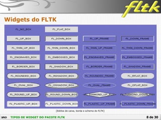 8 de 30
Widgets do FLTK
TIPOS DE WIDGET DO PACOTE FLTK
[Estilos de caixa, borda e schema do FLTK]
 