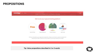 PROPOSITIONS 
Tip: Value propositions described in 2 or 3 words 
 