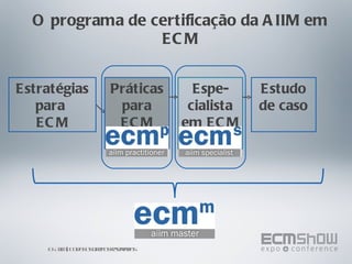O programa de certificação da AIIM em ECM Estratégias para  ECM Práticas para ECM Espe-cialista em ECM Estudo de caso © AIIM | Todos os direitos reservados 
