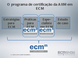 O programa de certificação da AIIM em ECM Estratégias para  ECM Práticas para ECM Espe-cialista em ECM Estudo de caso © AIIM | Todos os direitos reservados 