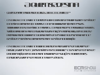 A quem se destina Quem deveria participar do cursos AIIM ECM Certificate ? Os cursos ECM Certificate oferecem uma cobertura detalhada sobre a gestão de conteúdo corporativo (Enterprise Content Management) para pessoas trabalhando no setor público e privado. Ao participar deste programa, os alunos serão capacitados para consolidar as suas posições profissionais, bem como se preparar para futuramente ocupar papéis de destaque no desenvolvimento e gestão de estratégias corporativas para a gestão da informação. Os cursos ECM Certificate foram concebidos para gerentes de unidades de negócio, gerentes de TI, responsáveis por “compliance” e gestores de centros de documentação, bem como para integradores de soluções e fornecedores, consultores, gerentes de projeto e equipes técnicas.  