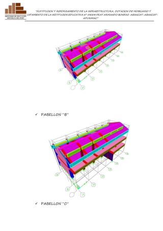”SUSTITUCION Y REFORZAMIENTO DE LA INFRAESTRUCTURA, DOTACION DE MOBILIARIO Y 
EQUIPAMIENTO DE LA INSTITUCION EDUCATIVA N° 54004 FRAY ARMANDO BONIFAZ-ABANCAY-ABANCAY-APURIMAC” 
 PABELLON “B” 
 PABELLON “C” 
 