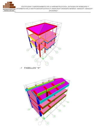 ”SUSTITUCION Y REFORZAMIENTO DE LA INFRAESTRUCTURA, DOTACION DE MOBILIARIO Y 
EQUIPAMIENTO DE LA INSTITUCION EDUCATIVA N° 54004 FRAY ARMANDO BONIFAZ-ABANCAY-ABANCAY-APURIMAC” 
 PABELLON “D” 
 