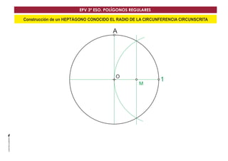 EPV 3º ESO. POLÍGONOS REGULARES 
Construcción de un HEPTÁGONO CONOCIDO EL RADIO DE LA CIRCUNFERENCIA CIRCUNSCRITA 
A 
O 
1 M 
 