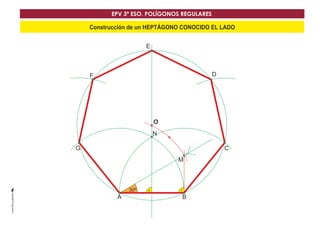 EPV 3º ESO. POLÍGONOS REGULARES 
Construcción de un HEPTÁGONO CONOCIDO EL LADO 
O 
AA B 
G 
F 
E 
D 
C 
N 
M 
30º 
 