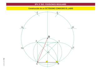 EPV 3º ESO. POLÍGONOS REGULARES 
Construcción de un OCTÓGONO CONOCIDO EL LADO 
A 
G 
H 
F 
D 
C 
E 
3 
1 
O 
2 
B 
 