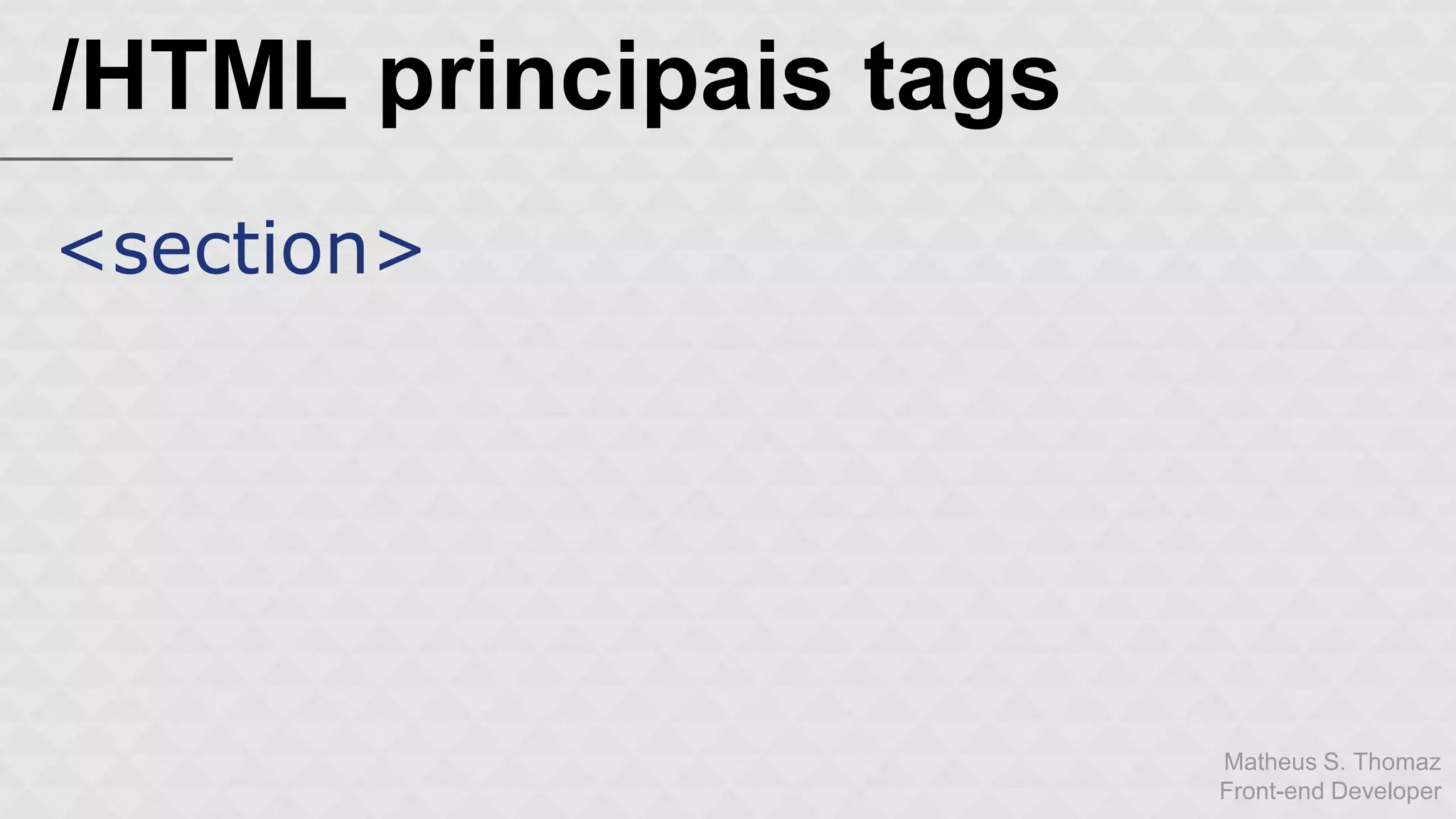 Matheus S. Thomaz 
Front-end Developer 
/HTML principais tags 
<section> 
 