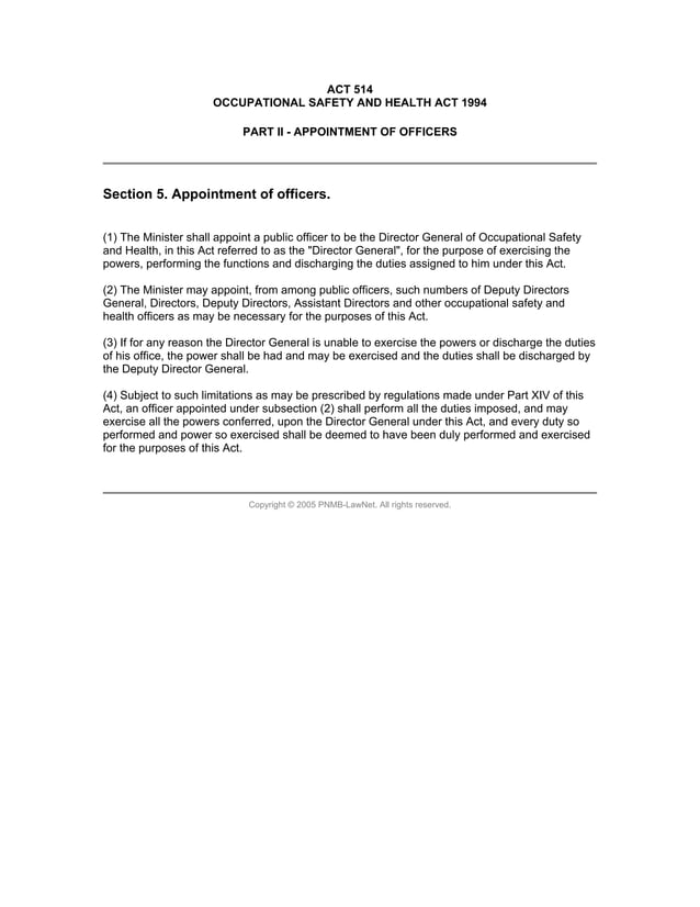 02. occupational safety and health act 1994 (act 514) osha | PDF