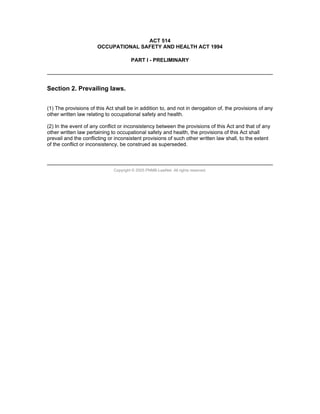 02. occupational safety and health act 1994 (act 514) osha | PDF