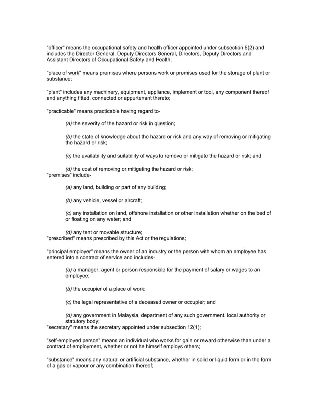 02. occupational safety and health act 1994 (act 514) osha | PDF