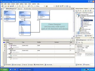 Class Designer
Class Designer
and two-way code synch
(part of VS Standard and above)
Class Designer
and two-way code synch
(part of VS Standard and above)
 