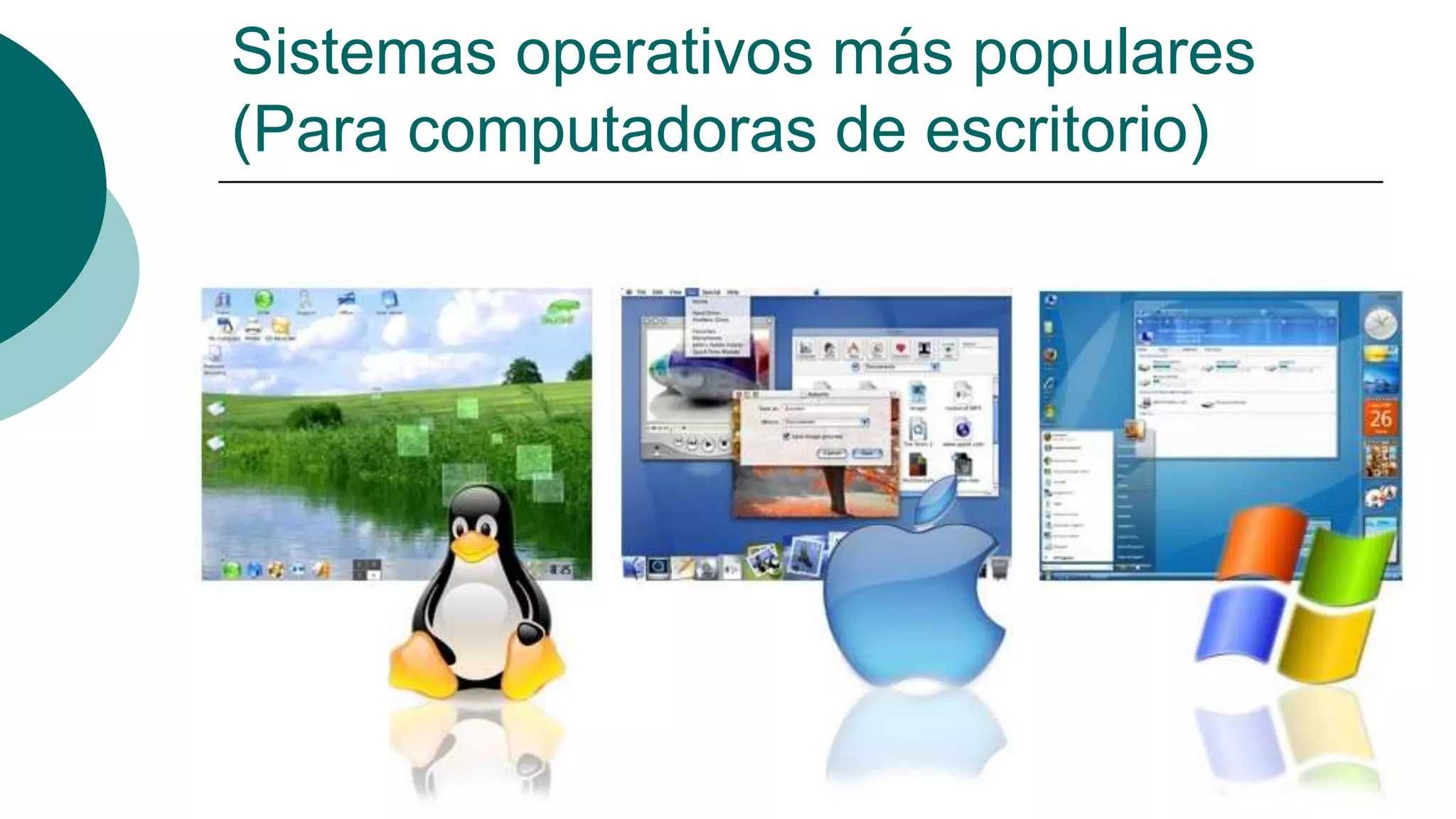 Sistemas operativos más populares
(Para computadoras de escritorio)
 