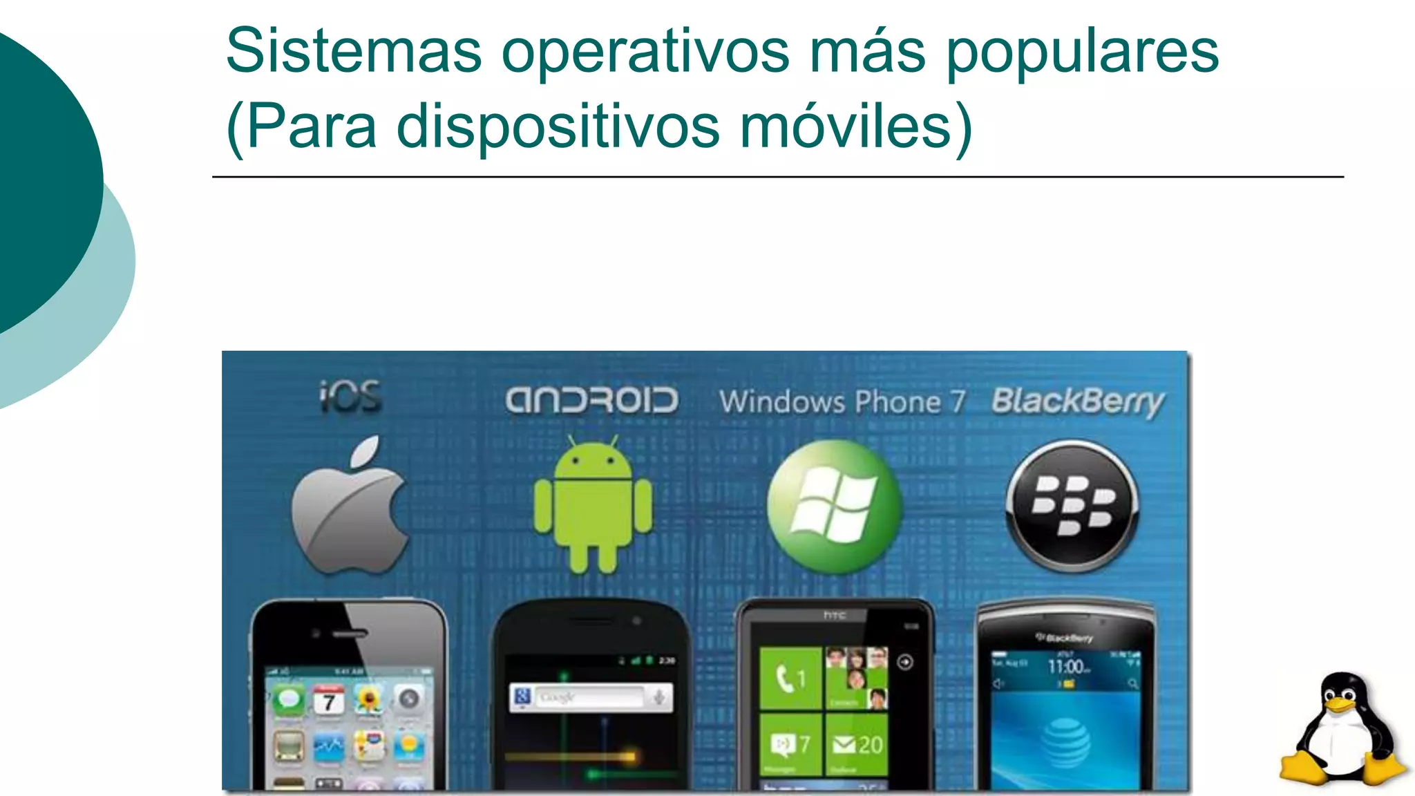 Sistemas operativos más populares
(Para dispositivos móviles)
 