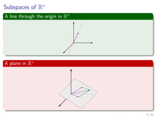 Subspaces of Rn
A line through the origin in Rn
A plane in Rn
9 / 50
 