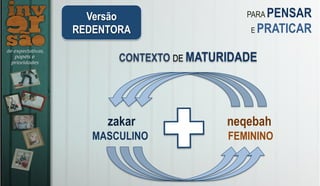 Versão
REDENTORA
PARA PENSAR
E PRATICAR
zakar neqebah
MASCULINO FEMININO
CONTEXTO DE MATURIDADE
 
